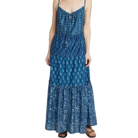 NWT Faherty Blue Bobo Sunchaser Tiered Maxi Dress Size S - Picture 2 of 5